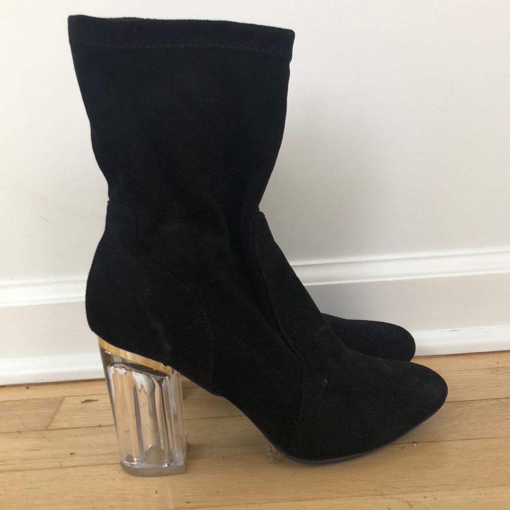 Black Booties With Clear Heel